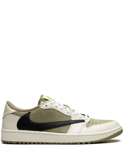 Travis Scott White And Brown Air Jordan 1 Low Golf Sneakers